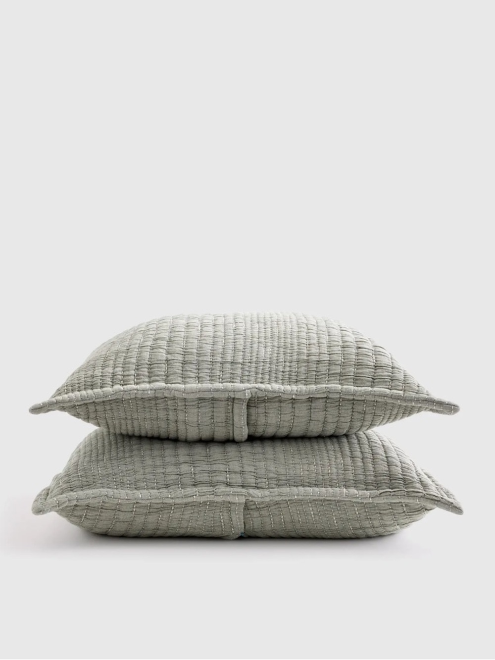 QUINCE Organic Cotton Channel Stitch Sham Set Standard Green 7562